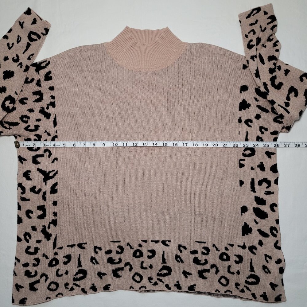 Leopard Print Pullover Sweater Mock Neck Womens Small Boho Animal Print - Picture 2 of 9